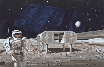 1978 NASA painting of a lunar manufacturing base with habitats and industrial plant