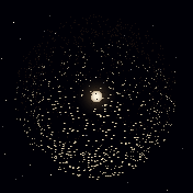 Animated Dyson swarm: many small collectors orbiting a bright central star